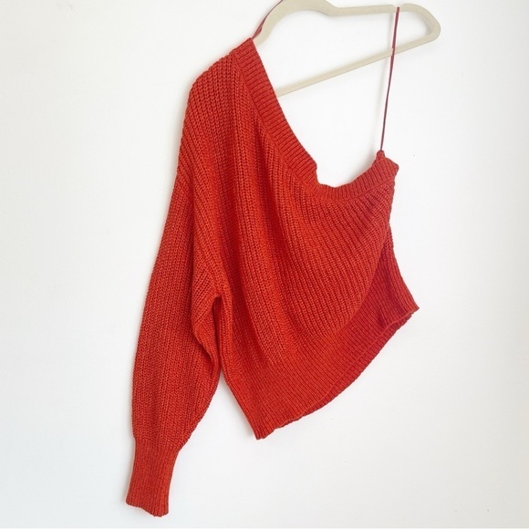 Zara Knit one arm sweater Medium bright orange one shoulder cut out blogger fave - Picture 5 of 11